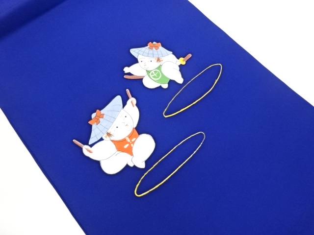 塩瀬手描き童子模様開き名古屋帯（額縁仕立て）